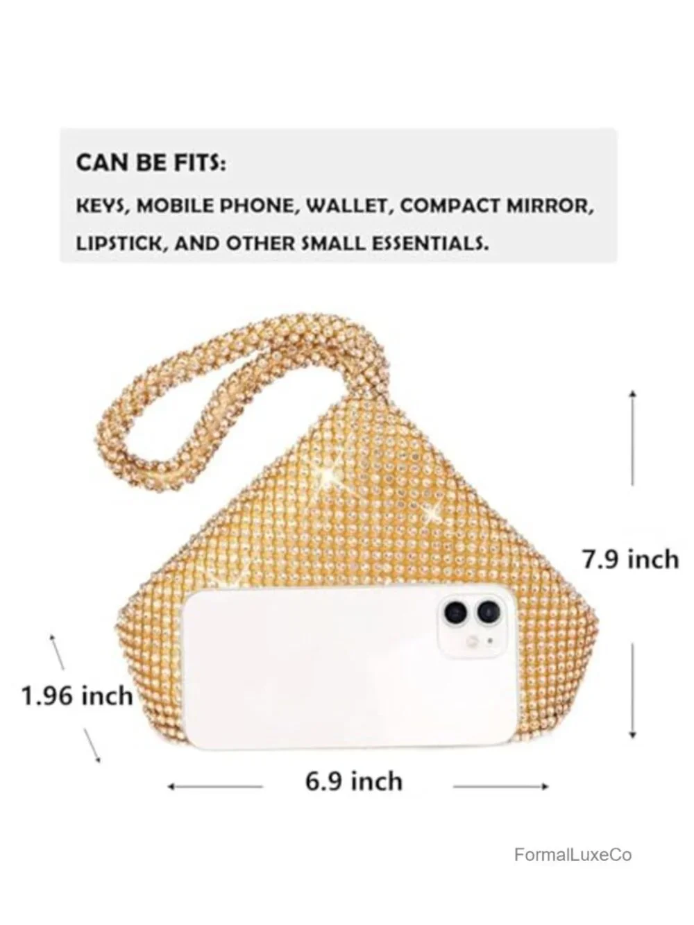 Sparkly Rhinestone Triangle Evening Bag Clutch Purse Chain Party Prom Wedding
